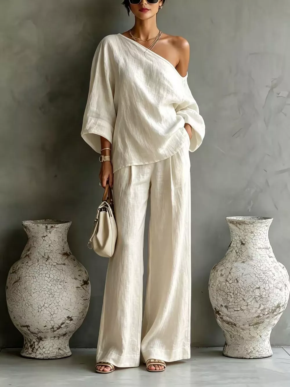 One Shoulder Top and Wide Leg Pants Set, image 19