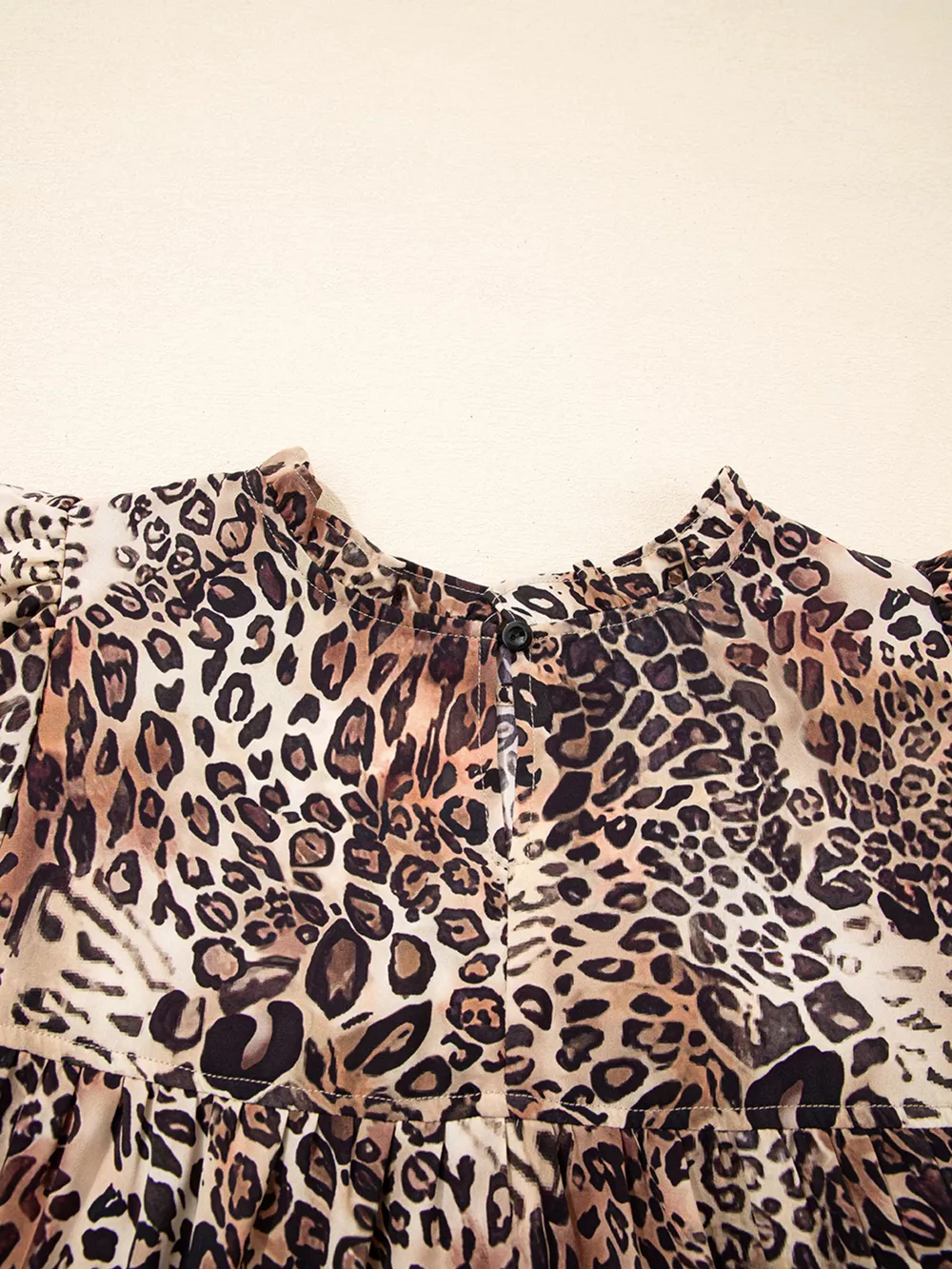 Leopard Ruffled Detail Long Sleeve Loose Mini Dress, image 12