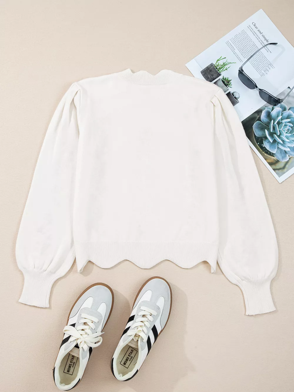 Floral Embroidered Scallop Hem Cropped Sweater, image 9