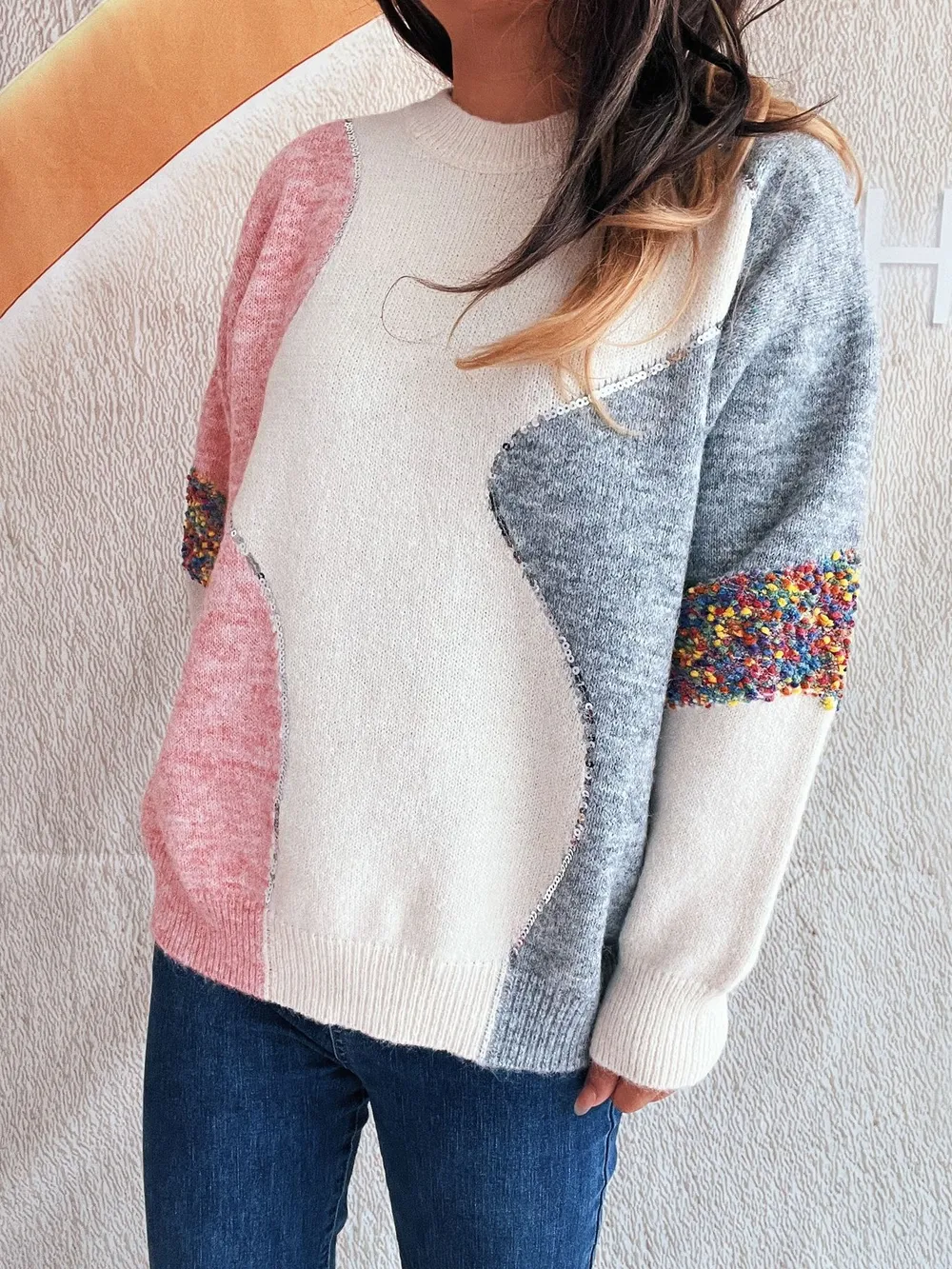 Color Block Dropped Shoulder Sweater, image 5