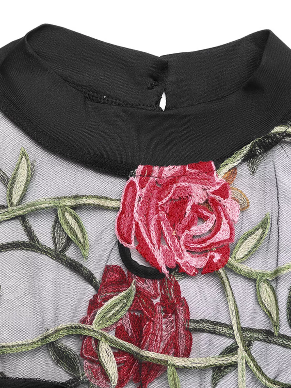 Floral Embroidered Mesh Long Sleeve Bodysuit, image 8