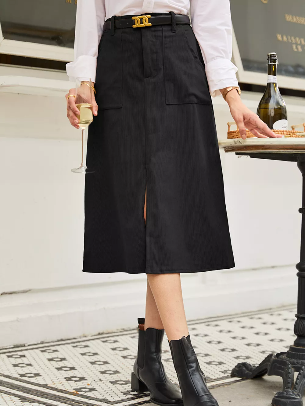 Front Slit Shift High Waist Midi Skirt, image 12