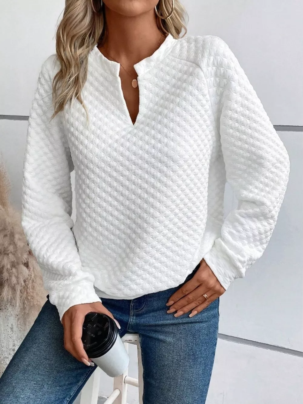 Textured Notched Raglan Sleeve Sweatshirt, image 4