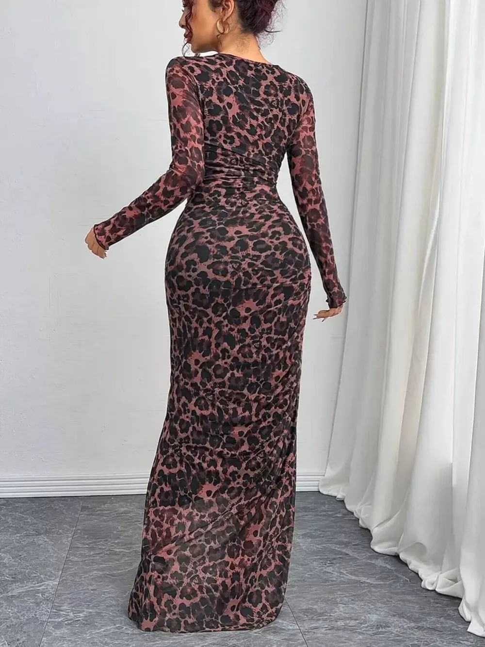 Leopard Ruched Bodycon Maxi Dress, image 15