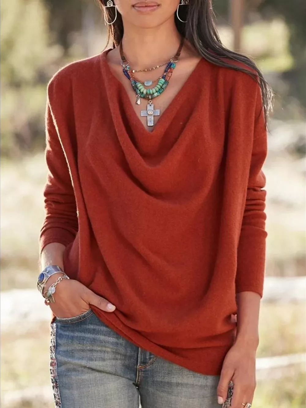 Full Size Cowl Neck Long Sleeve Top Plus Size, image 18