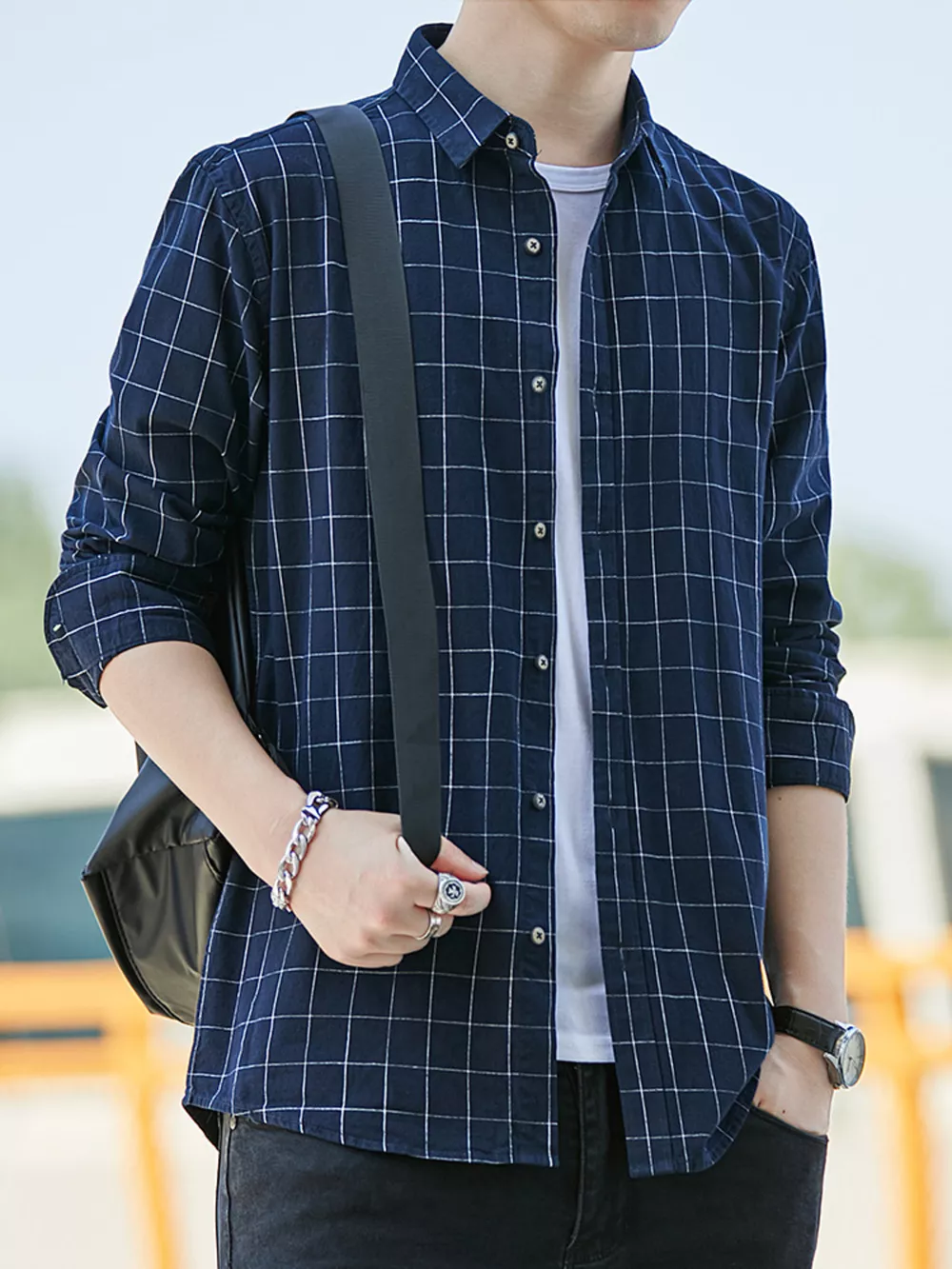 Men's Full Size Plaid Long Sleeve Shirt Plus Size, image 4
