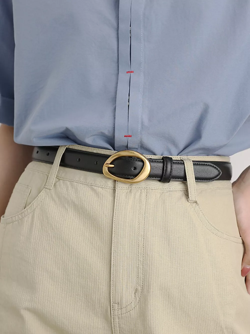 Golden Buckle Leather Belt, image 2