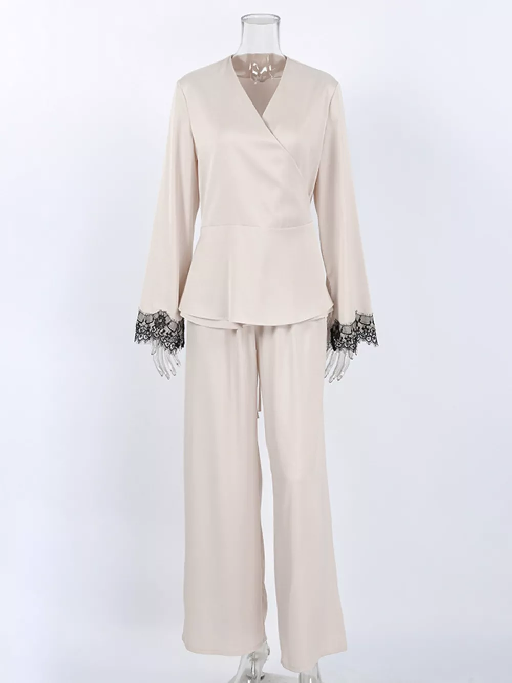 Lace Trim Wrap Top and Pants Set, image 5