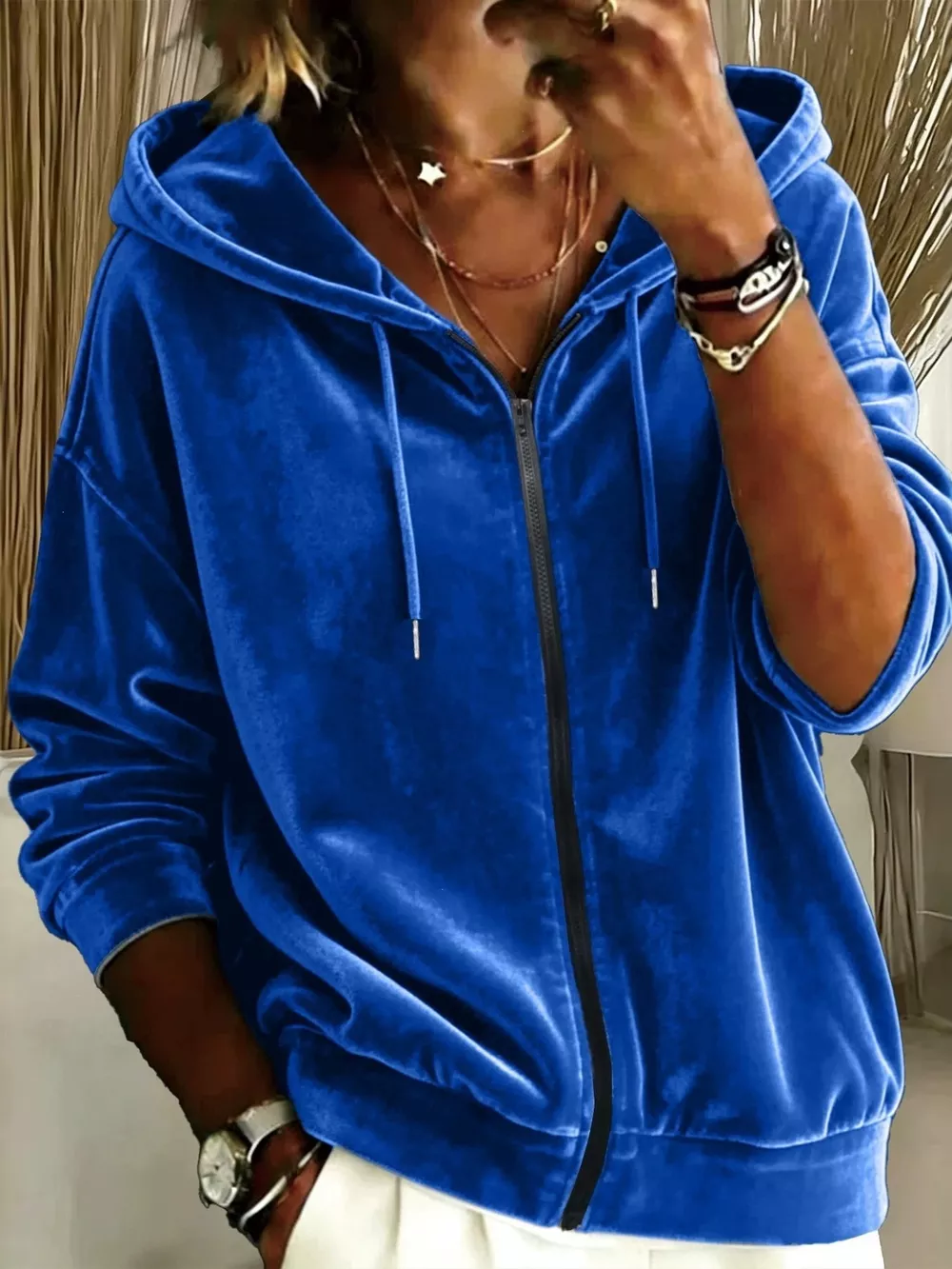 Full Size Velvet Zip-Up Hoodie Plus Size, image 3