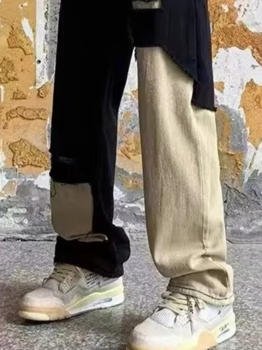 Men's Plus Size Two-Tone Ripped Wide Leg Jeans, image 4