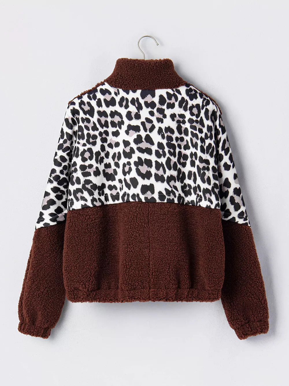Leopard Patchwork Fleece Western Style Zip-up Collar Jacket, image 11