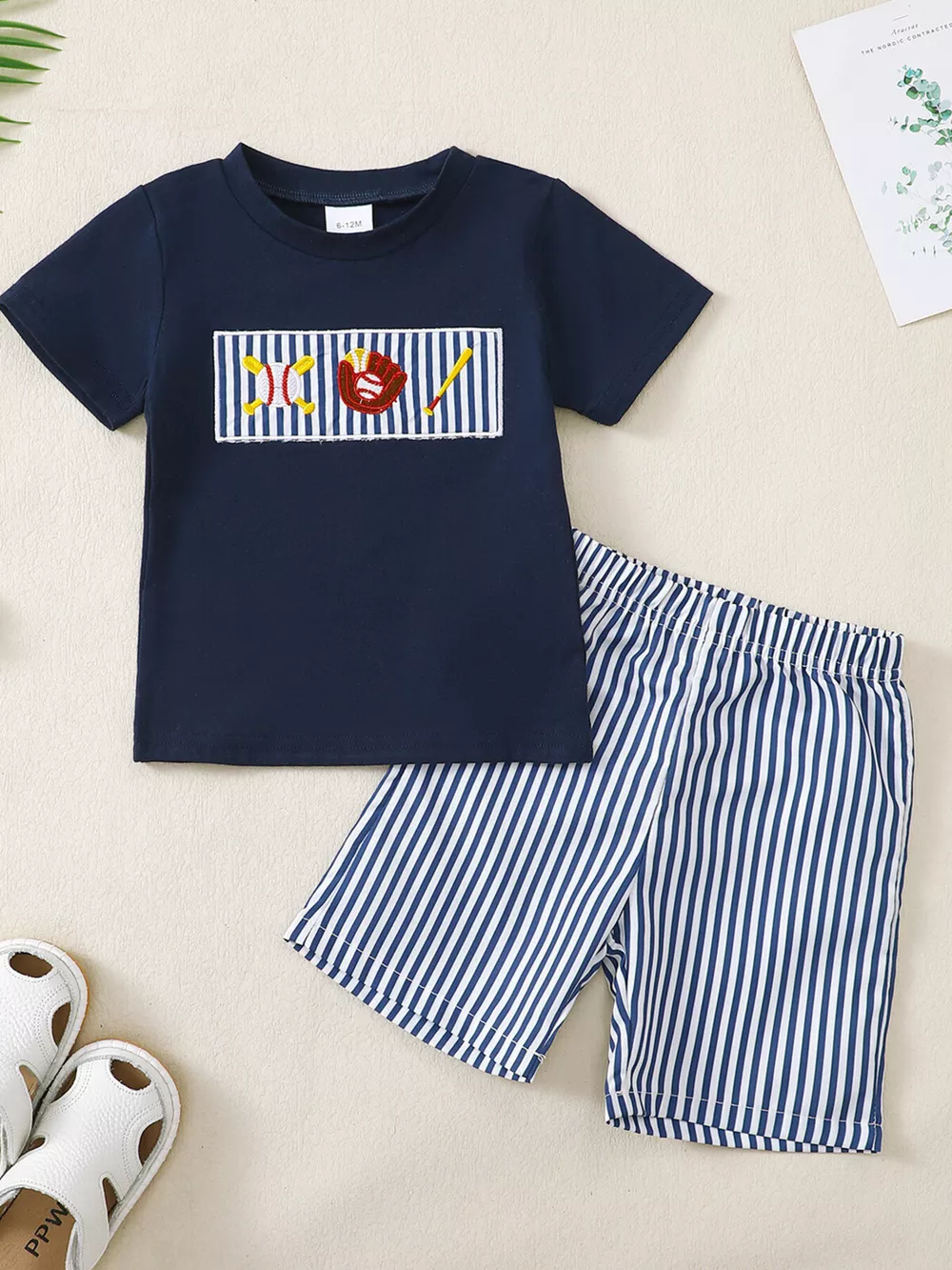 Children's Embroidered Round Neck Tee and Shorts Set