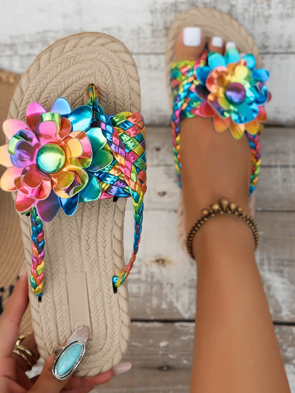 Floral Embellished Comfort Slide Sandals, image 6
