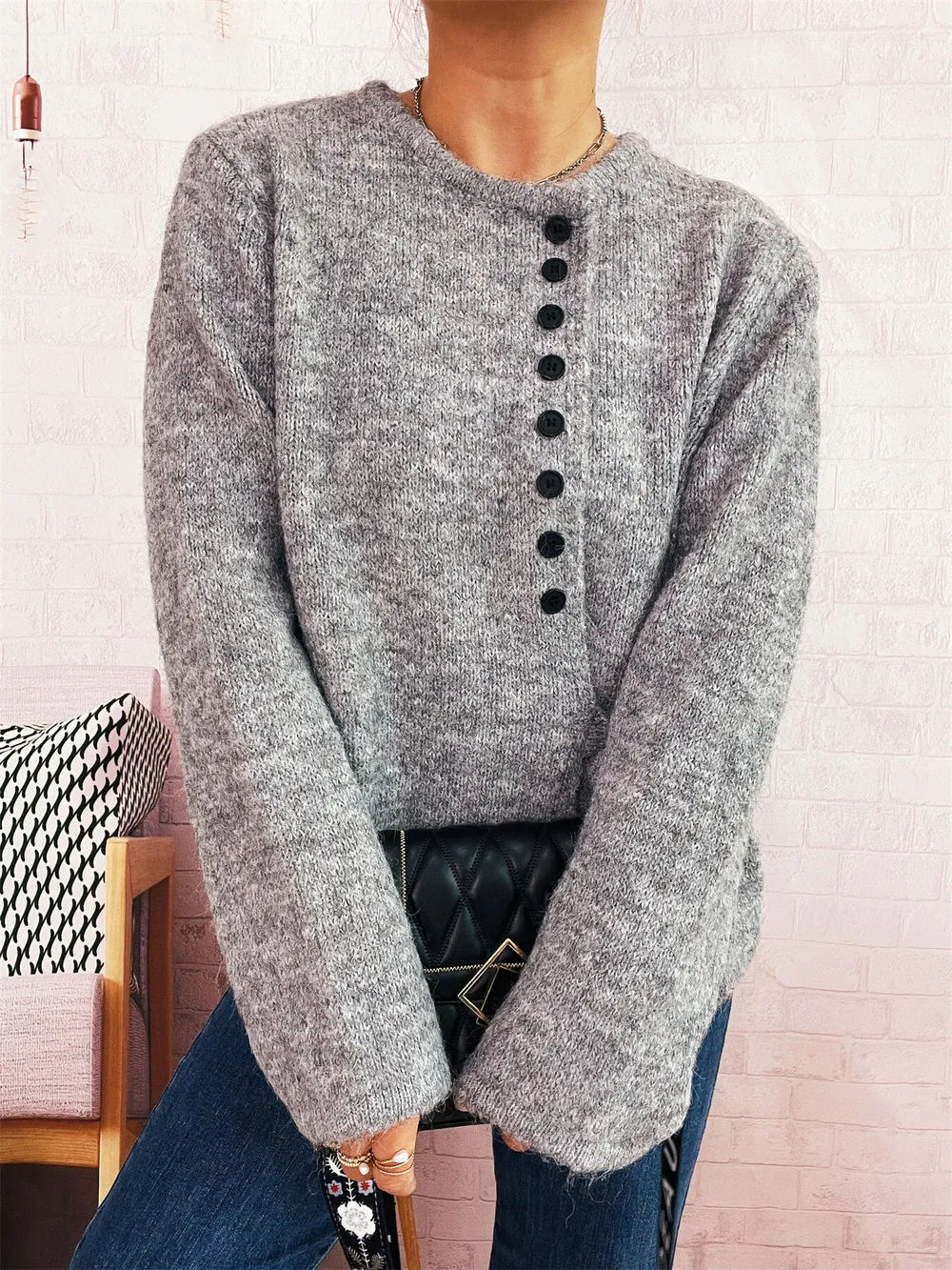 Button-Front Side-Tie Sweater, image 7