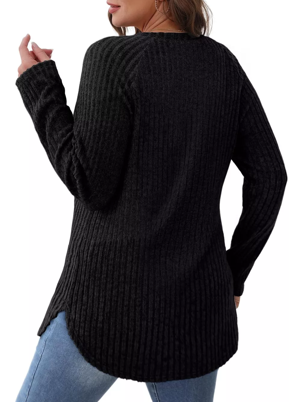 Ribbed Knit Long Sleeve T-Shirt, image 7
