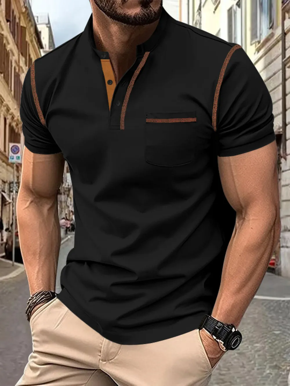 Men's Full Size Button Detail Short Sleeve Polo Plus Size, image 3