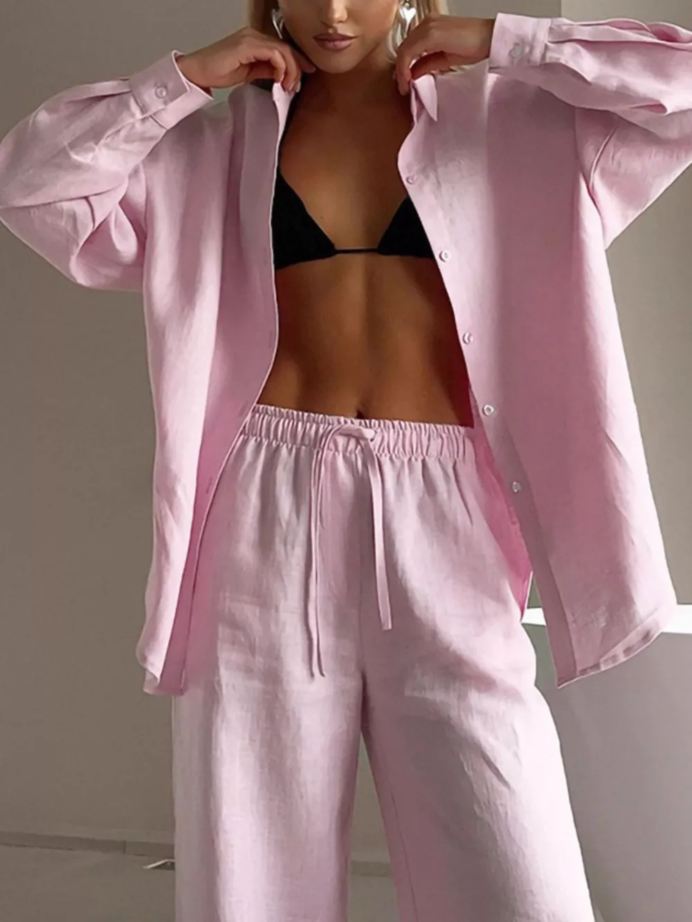 Relaxed Fit Button Up Shirt and Pants Two-Piece Set, image 3