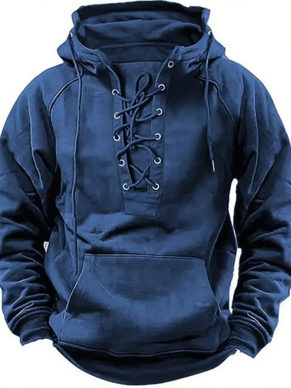 Men's Full Size Lace Up Front Raglan Sleeve Hoodie Plus Size, image 2