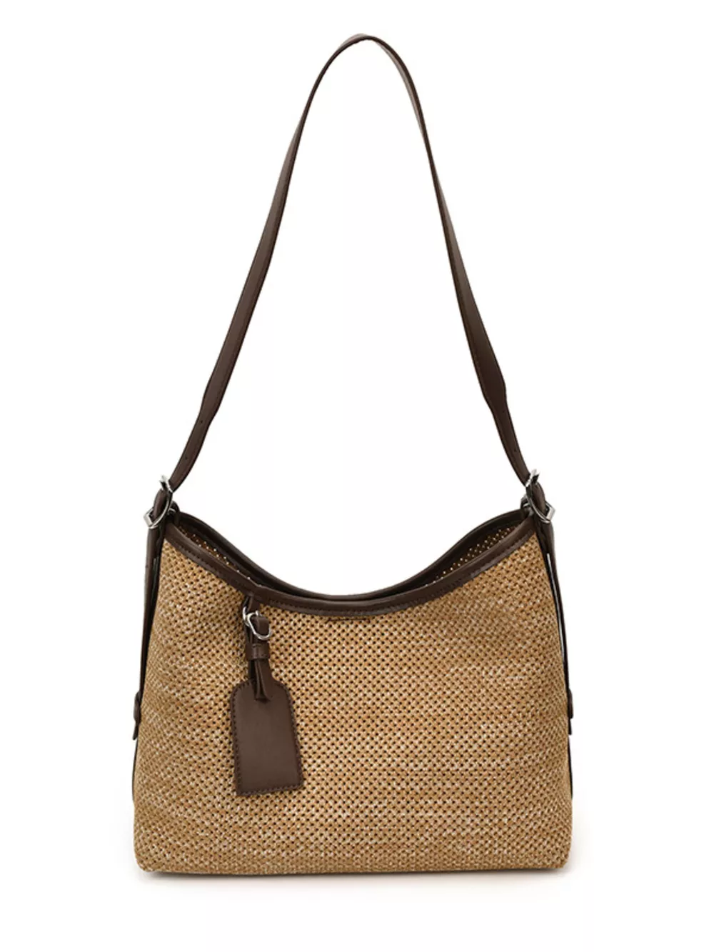 Leather Trim Woven Shoulder Bag, image 6