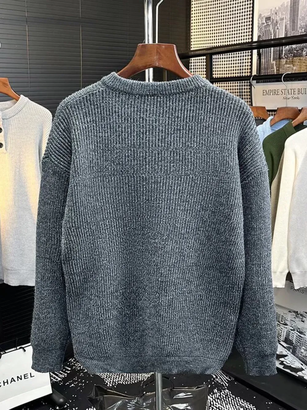 Men's Plus Size Button Detail Dropped Shoulder Sweater, image 2