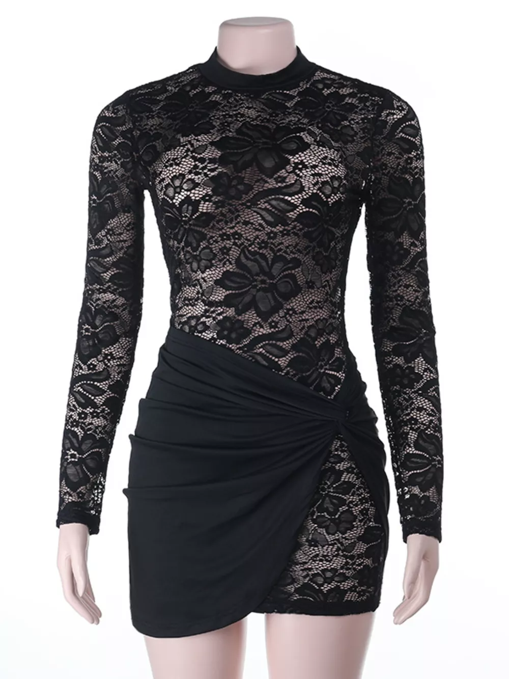 Lace Long Sleeve Bodycon Mini Dress, image 6
