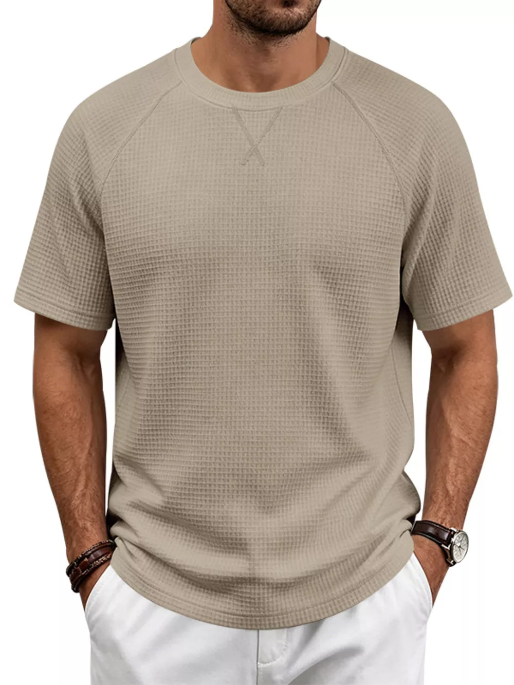 Men's Full Size Waffle Knit Raglan Short Sleeve T-Shirt Plus Size, image 7