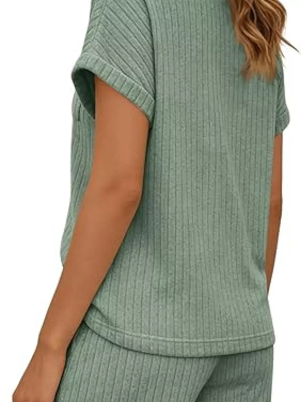 Casual Ribbed Knit Tee and Shorts Set, image 5