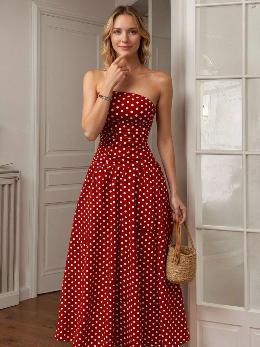 Polka Dot Strapless Maxi Dress, image 11