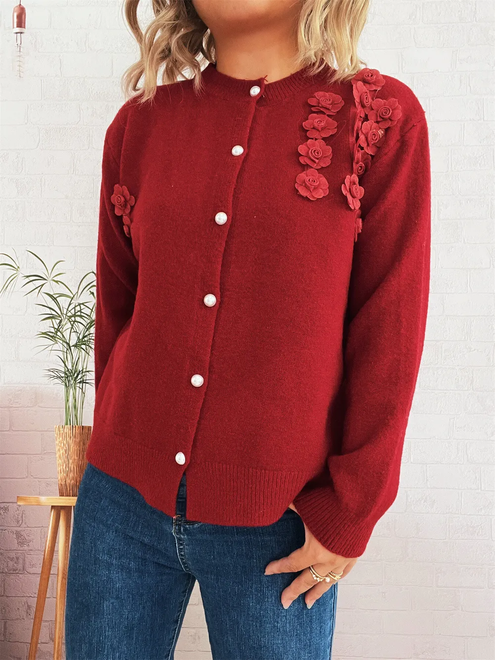 Flower Button Up Long Sleeve Cardigan, image 4