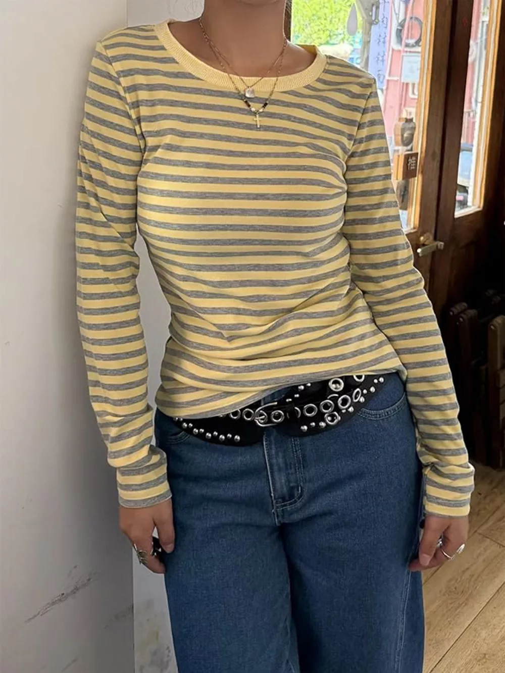 Slim-Fit Striped Long Sleeve T-Shirt, image 4