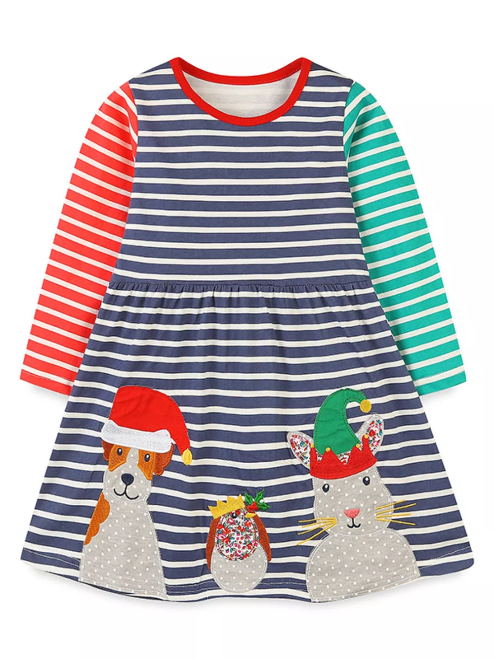 Children's Animal Applique Striped Dress, image 2