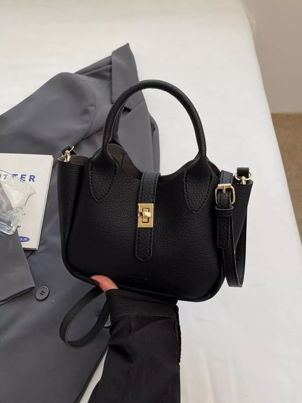 Leather Crossbody Bag with Top Handle, image 2