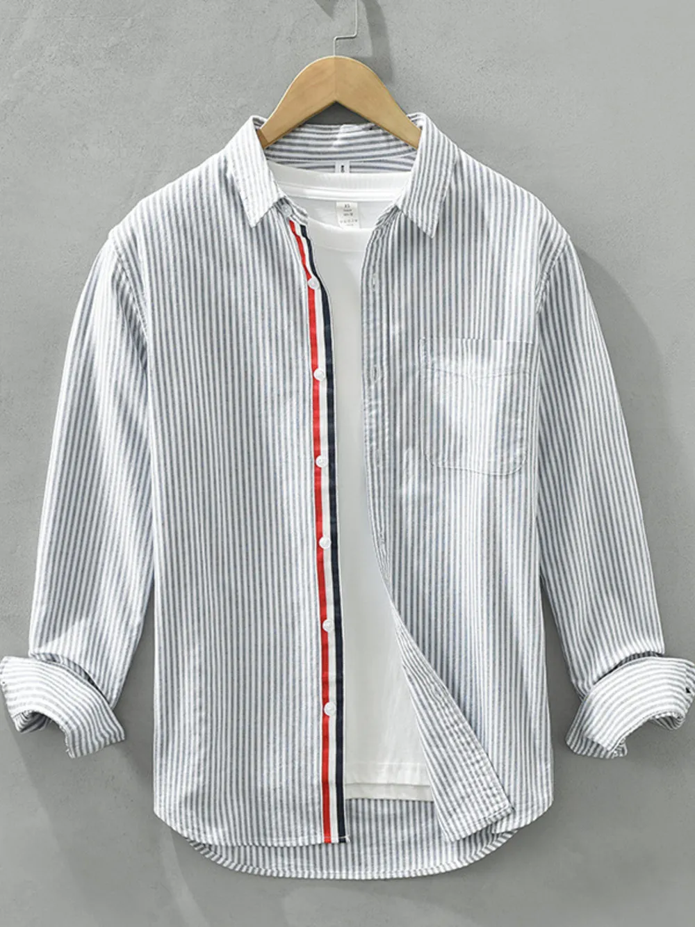 Men's Plus Size Striped Button Up Long Sleeve Shirt