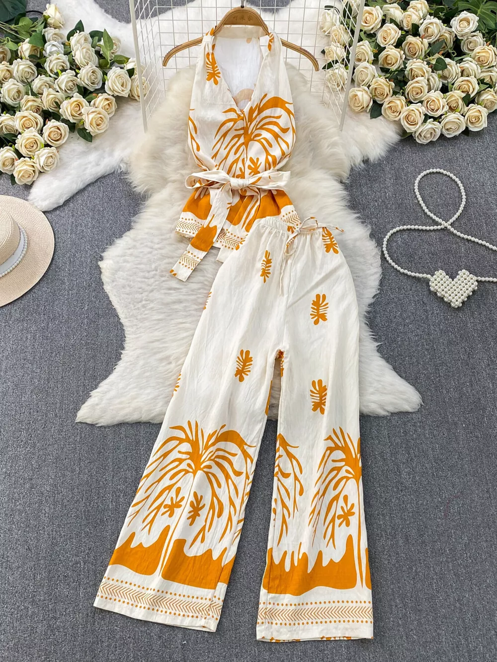 Printed Sleeveless Top and Wide Leg Pants Set, image 19