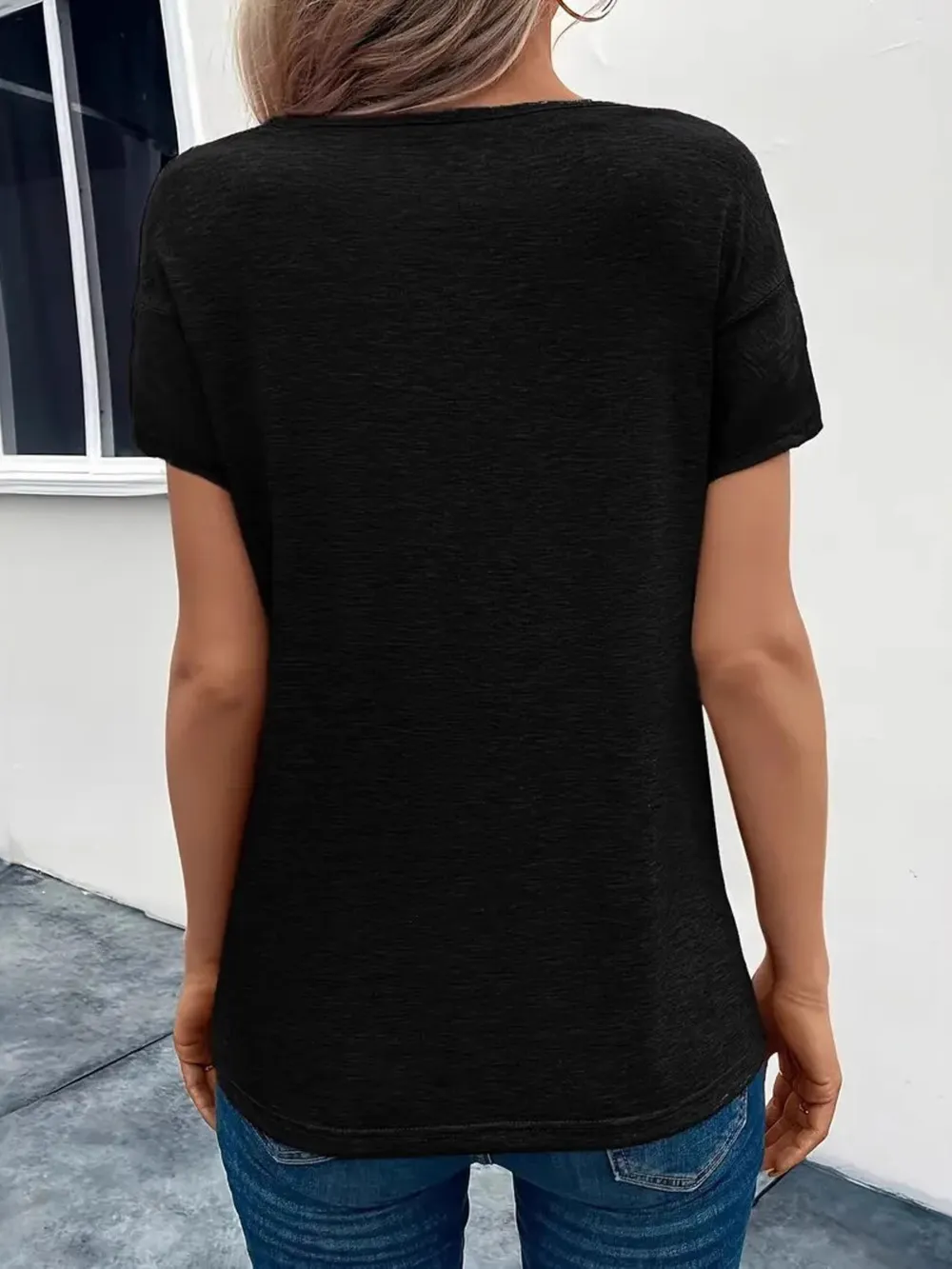 Short Sleeve V-Neck Ruched T-Shirt, image 4