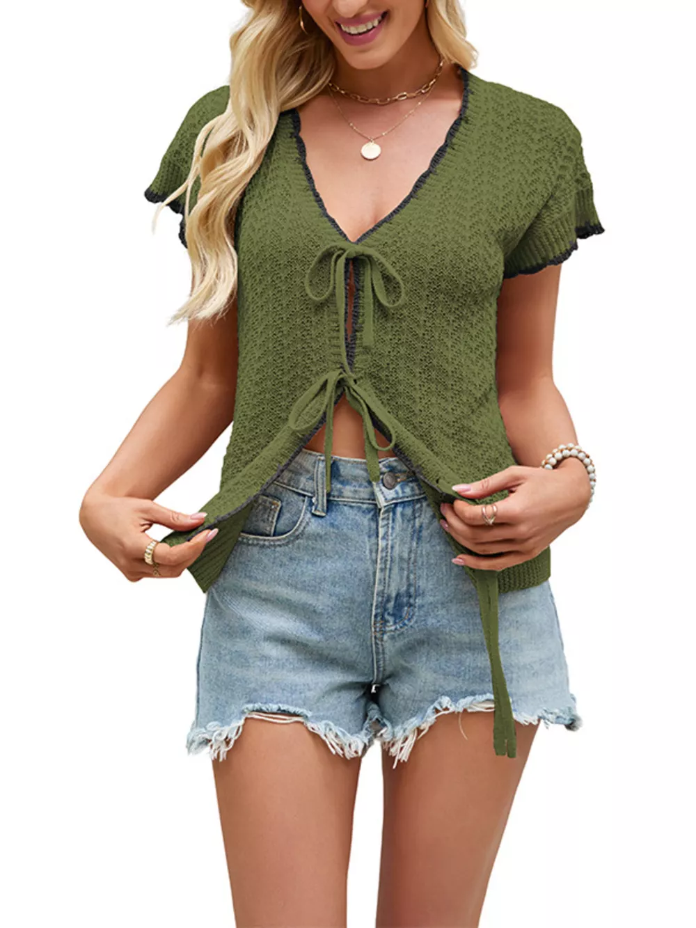 Tie-Front Knit Cardigan, image 12