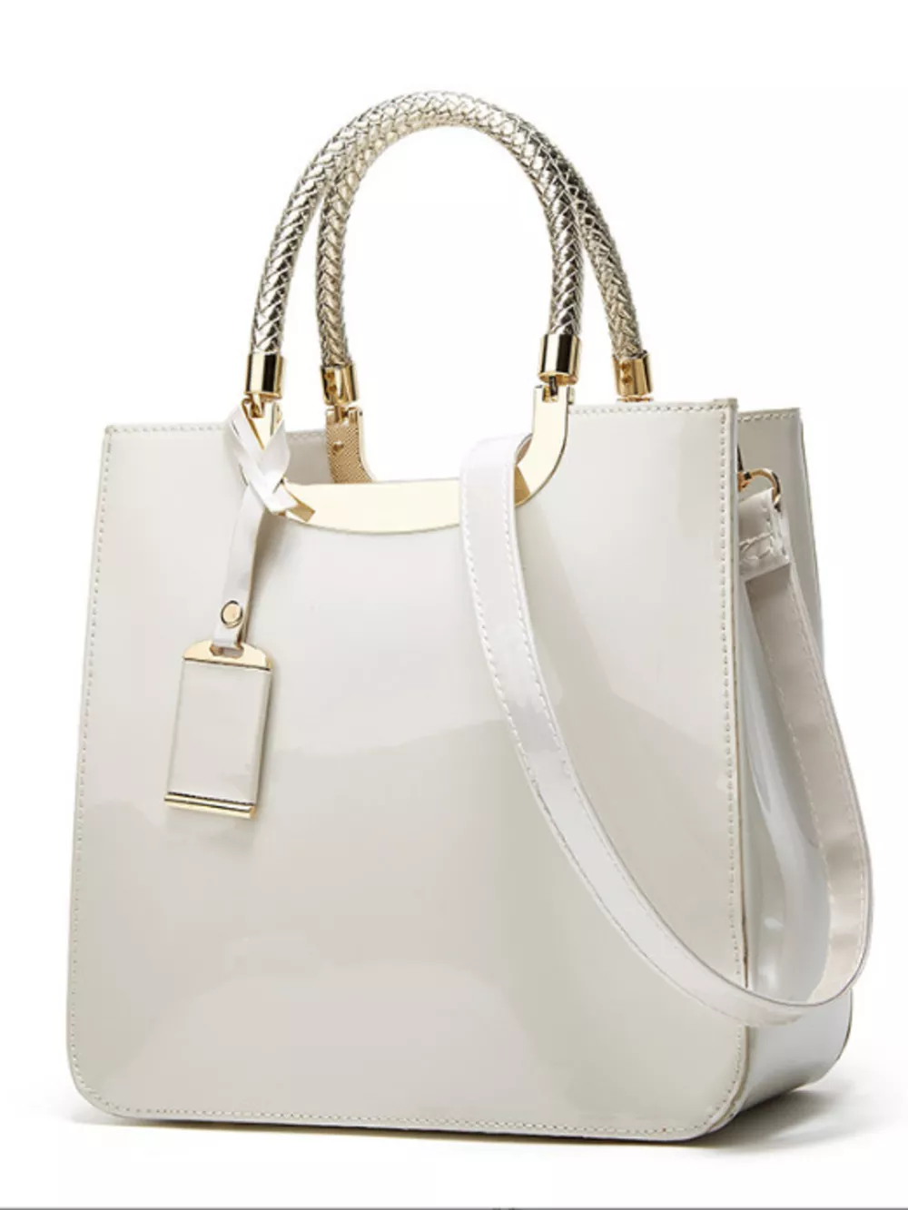 PU Leather Handbag with Metallic Braided Handle, image 7