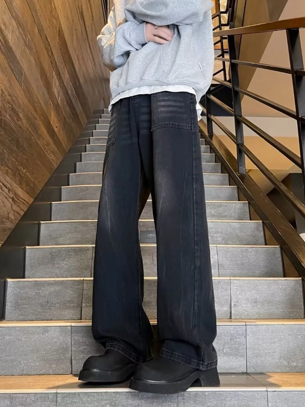 Men's Plus Size Washed Wide Leg Jeans, image 4
