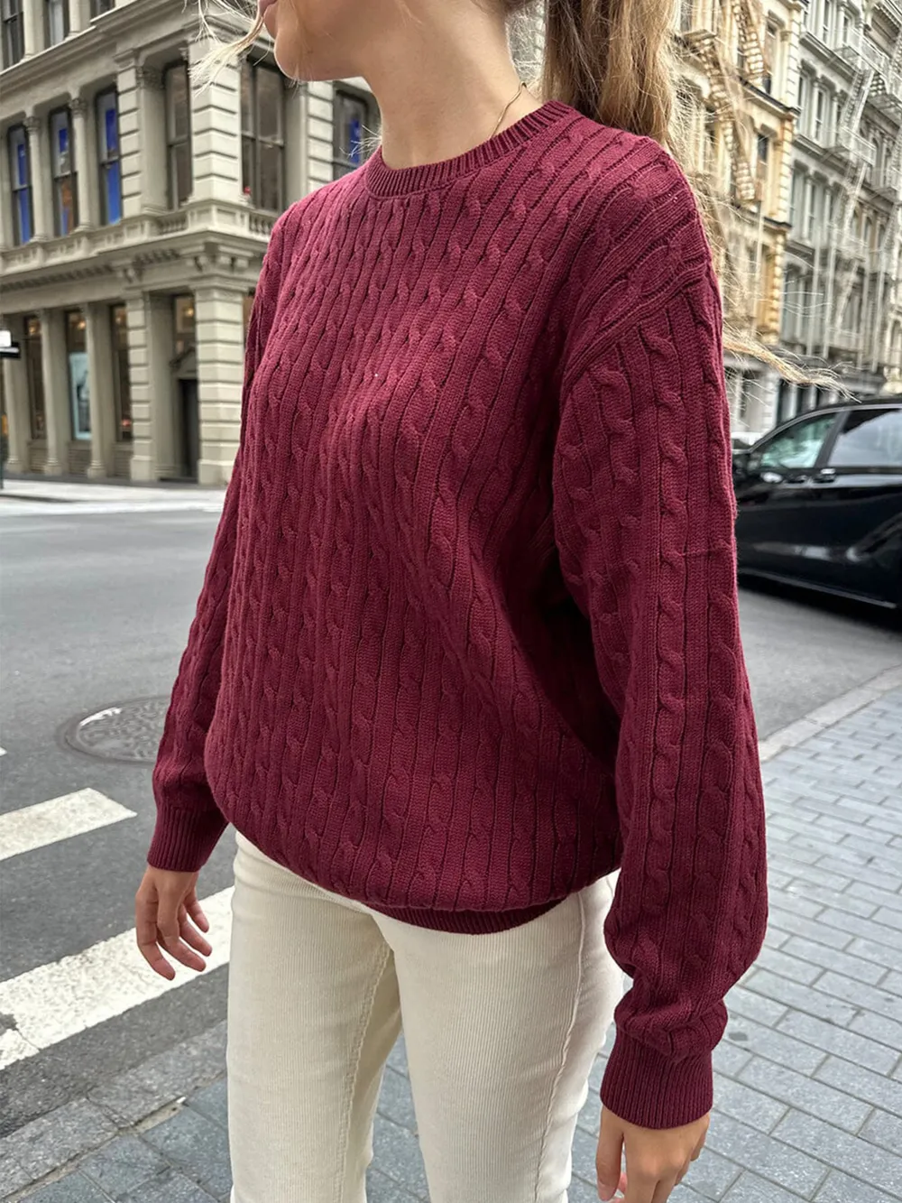 Cable-Knit Round Neck Pullover Sweater, image 4