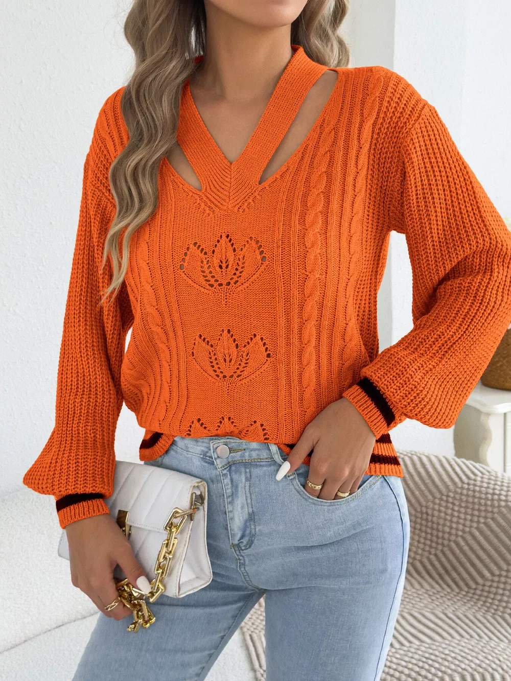Cutout Cable Knit Sweater, image 3