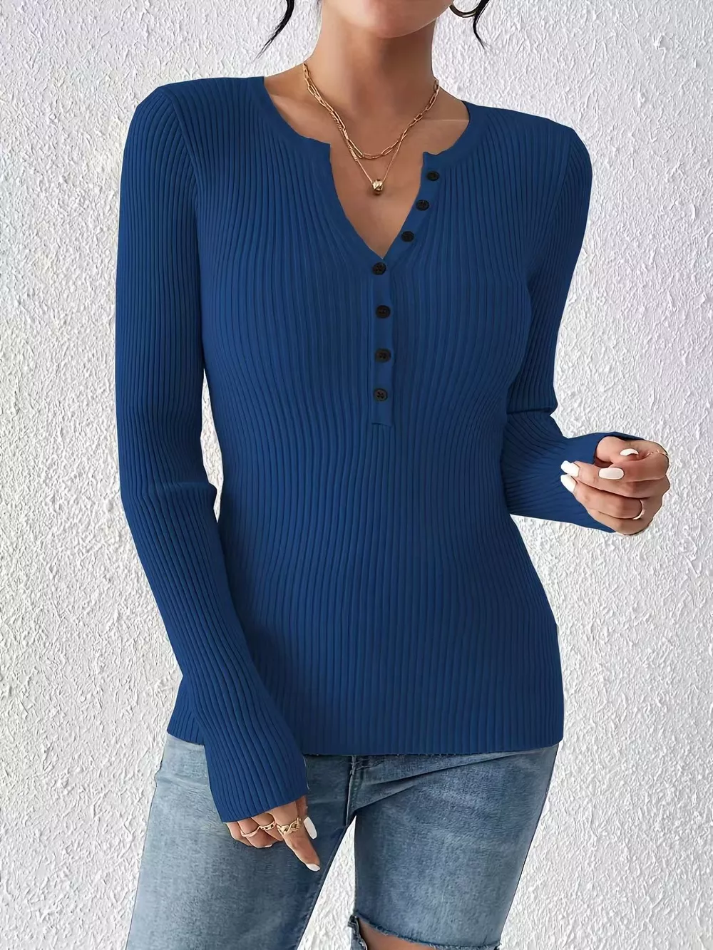 Ribbed Knit Button Front Knit Top, image 35