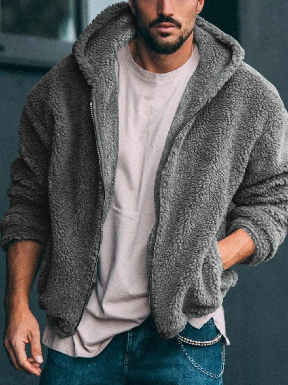 Men's Full Size Sherpa Fleece Hooded Zip-Up Jacket Plus Size, image 16