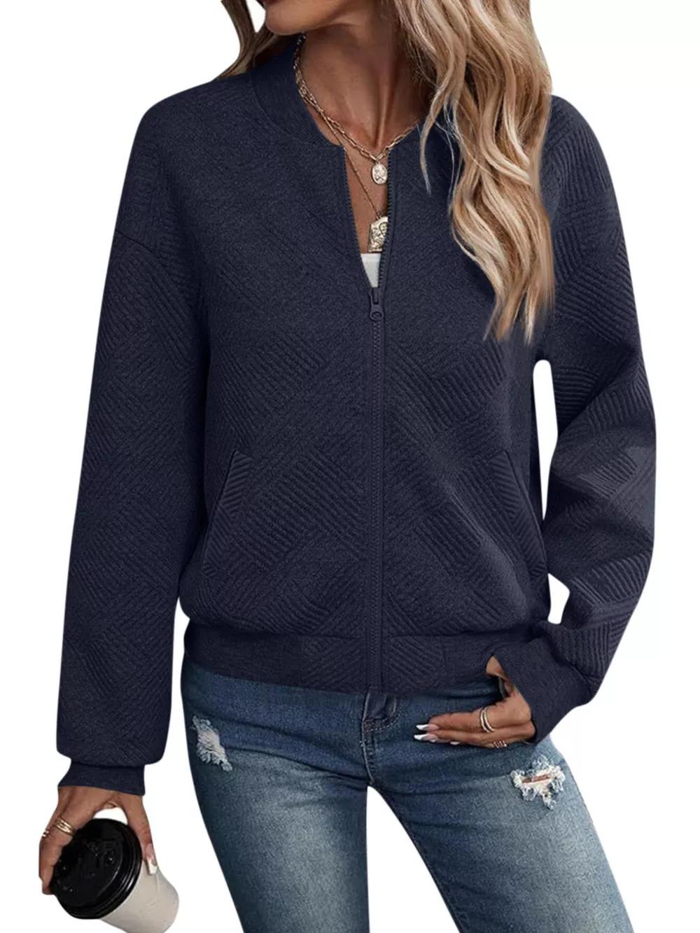Textured Knit Zip-Up Jacket, image 26