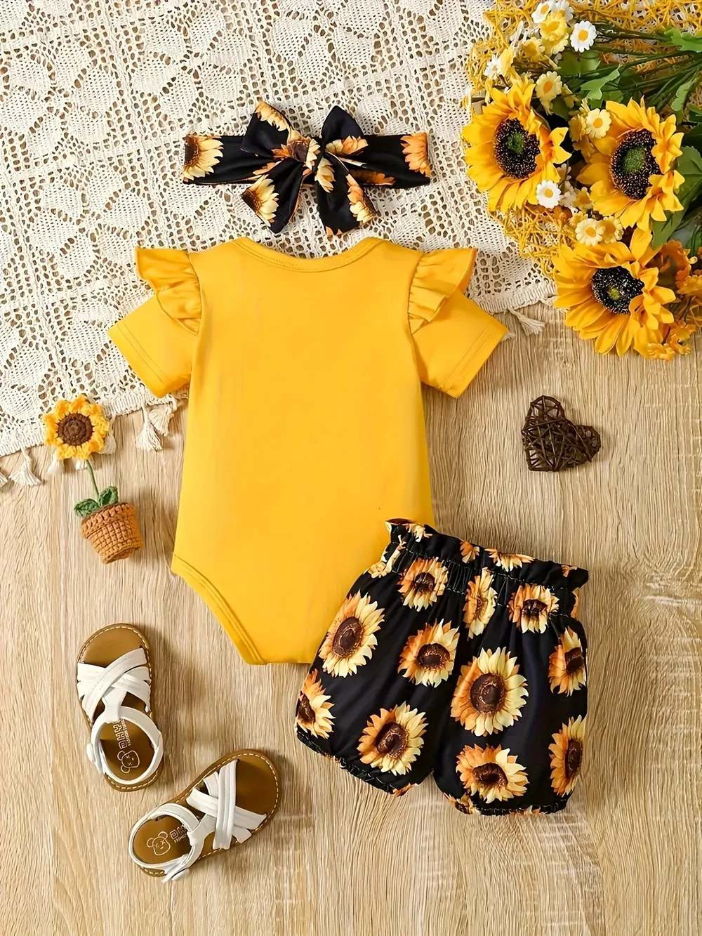 Children's Leopard Ruffled Bodysuit and Shorts Set with Headband, image 7