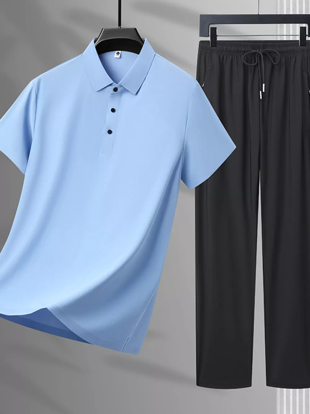 Men's Plus Size Button Detail Polo and Pants Set, image 8