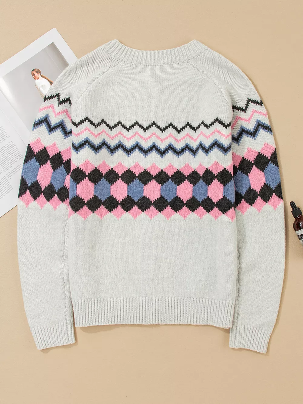 Stripe Geometric Button Up Sweater Cardigan, image 7
