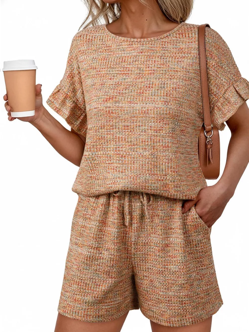 Ruffle Sleeve Textured Top and Shorts Set, image 21