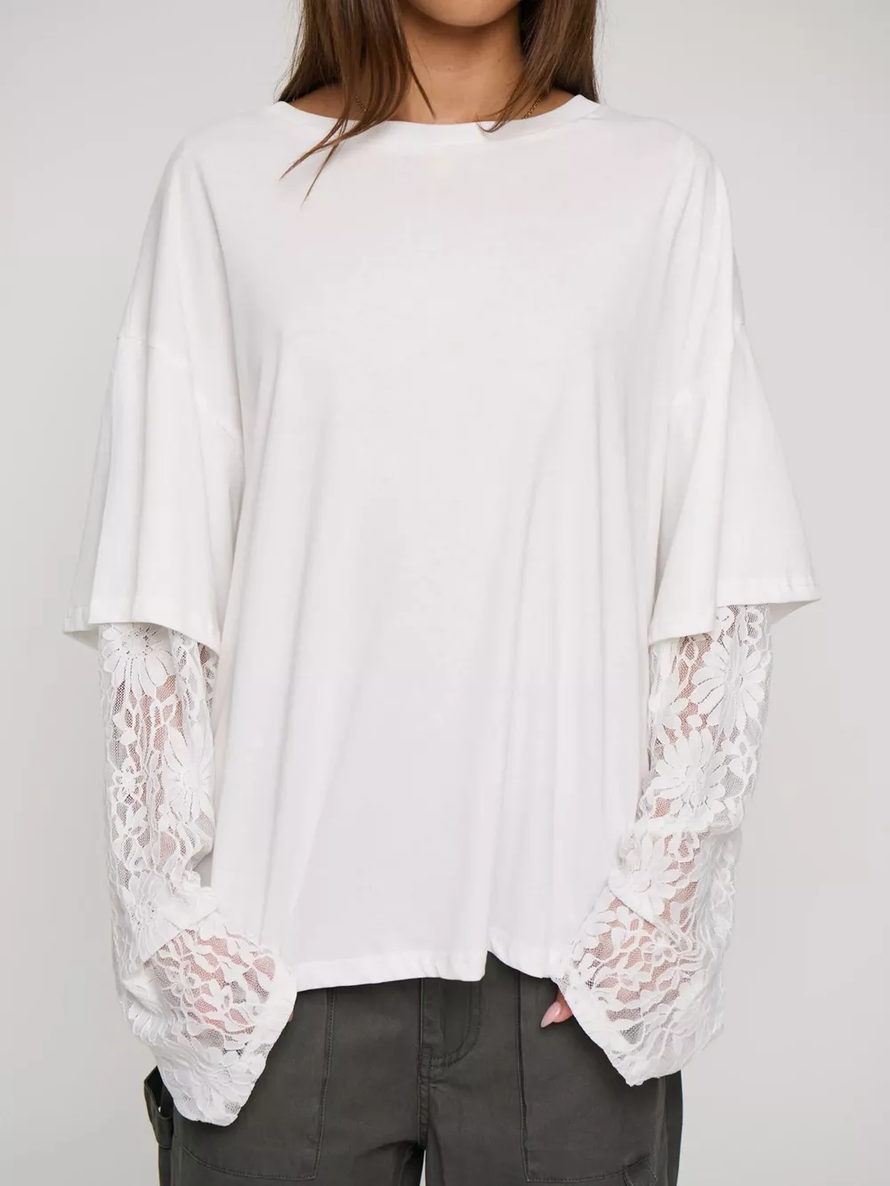 Layered Lace-Sleeve T-Shirt
