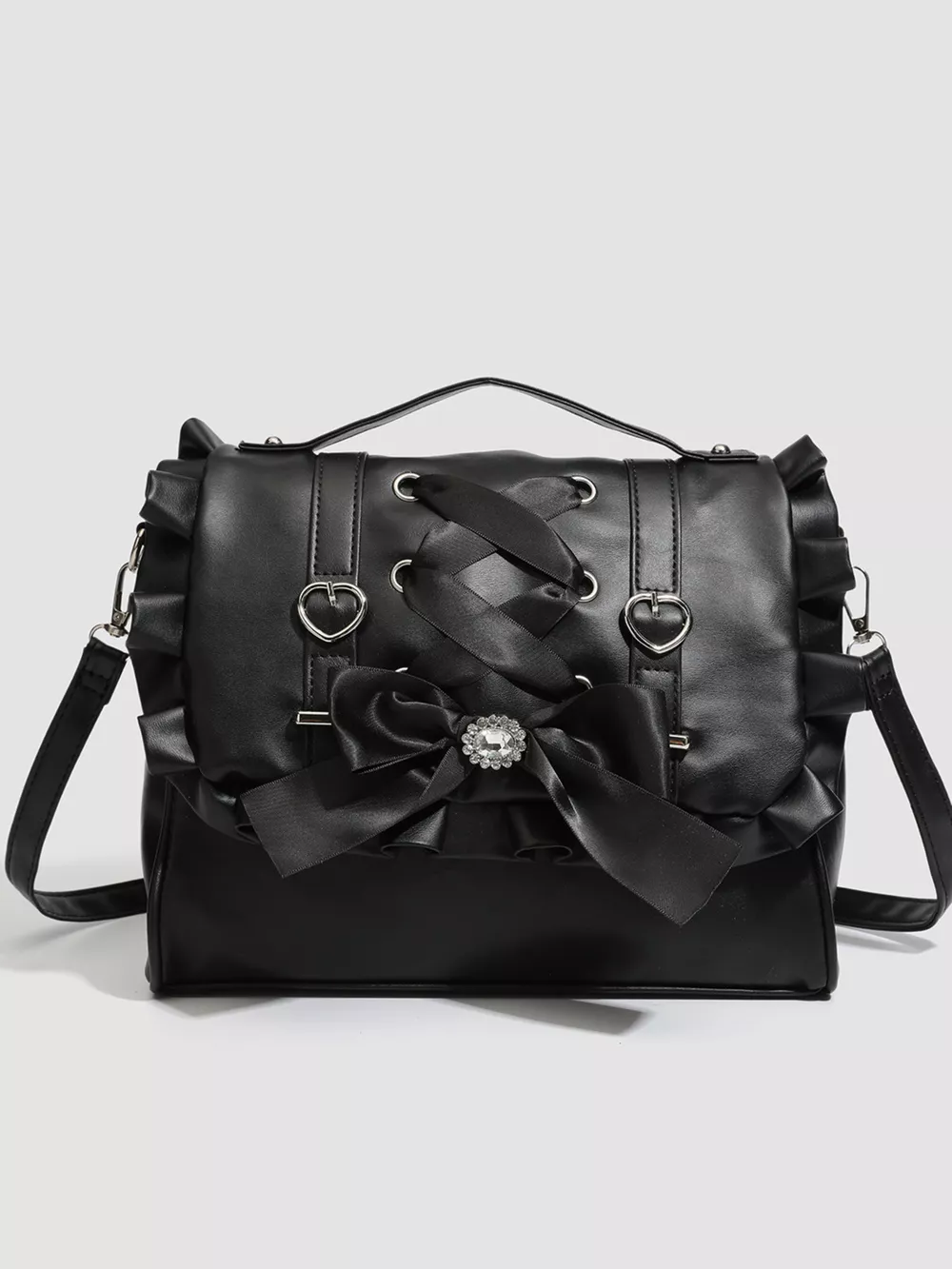 Ruffled Lace Up Bow Backpack Bag, image 2