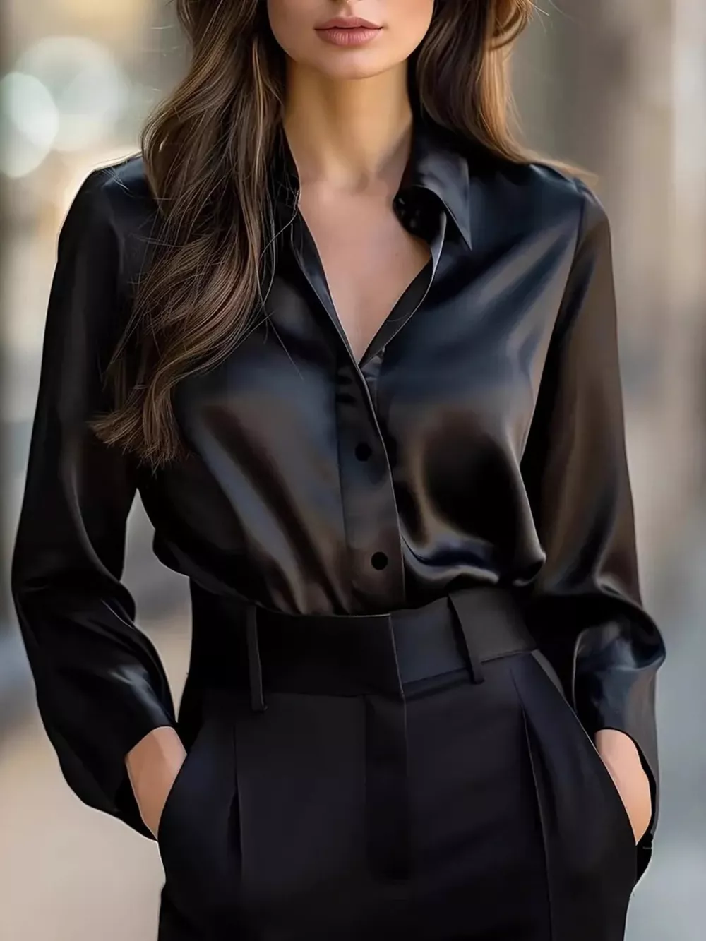 Button Down Collared Neck Long Sleeve Shirt